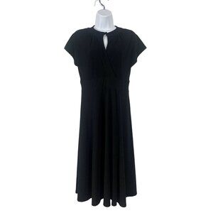 Dressbarn Womens Black Keyhole Short Sleeve Midi Dress Size 10